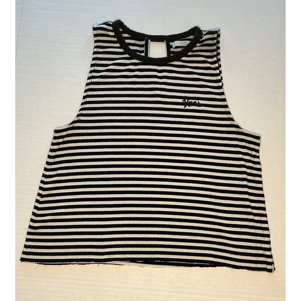 Vans Costa Striped Ribbed Crop Tank Top Black & White Punk Streetwear